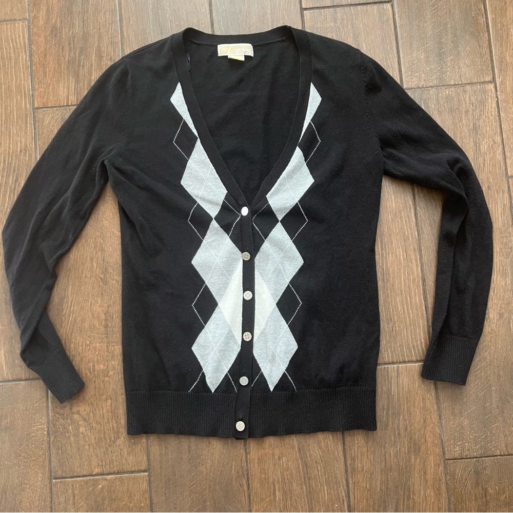 Black and Gray Argyle Cardigan Michael Kors sz Medium